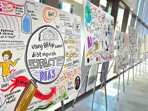 Very long art walk at the JW Marriott convention center in Los Angeles.  All illustrations crafted by Matt Orley during conference sessions.