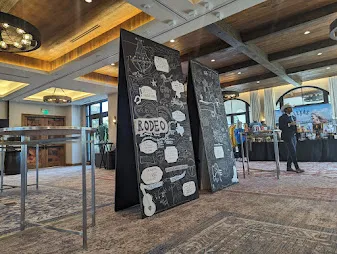 Two Tall graphic recording images from a conference in Fort Worth Texas, for a Healthcare Client Conference.