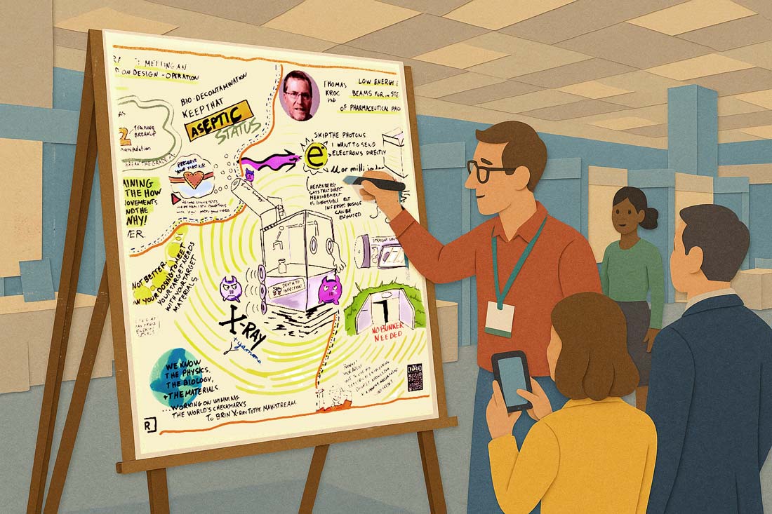 live illustrator standing in a conference or tradeshow