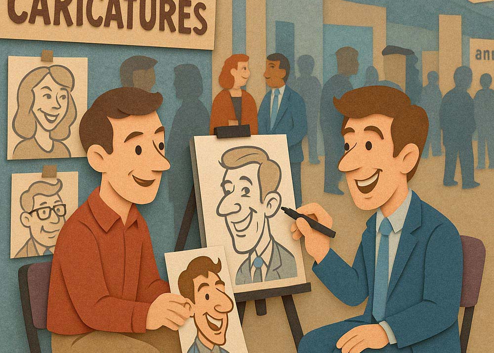 a caricature artist in a tradeshow