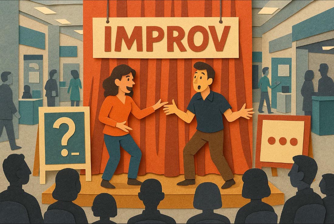 Improvisational Theater actors on a tradeshow floor
