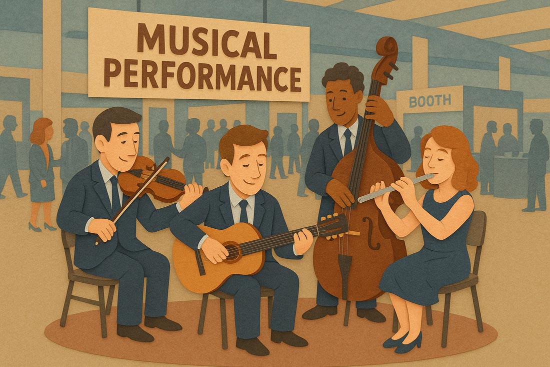 music performers on a tradeshow floor